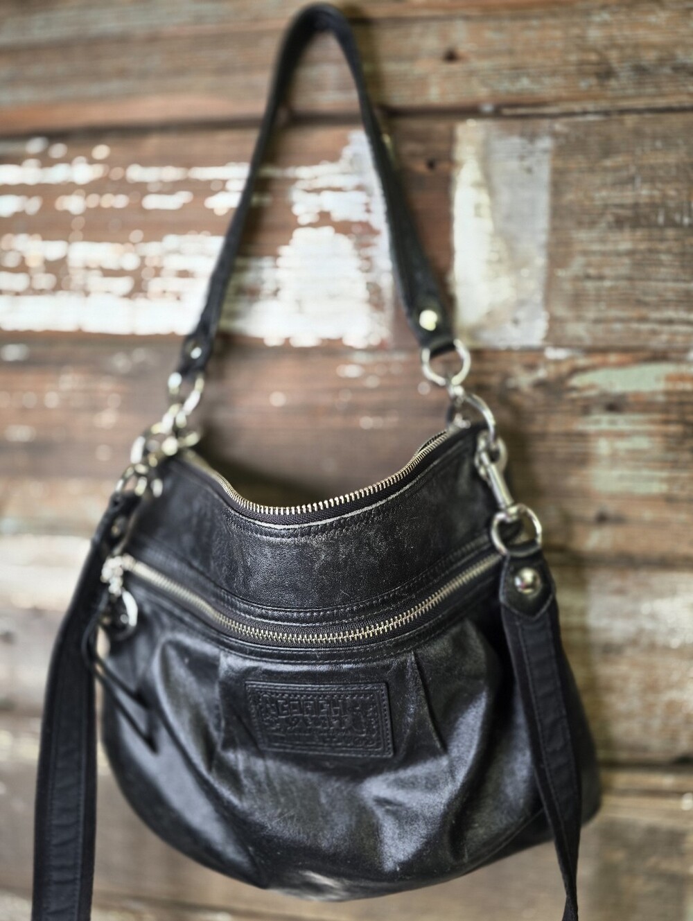 SOLD!!!! COACH Poppy Black Leather Hobo Shoulder Bag, Silver Hardware, REHAB BAG - Picture 2 of 11